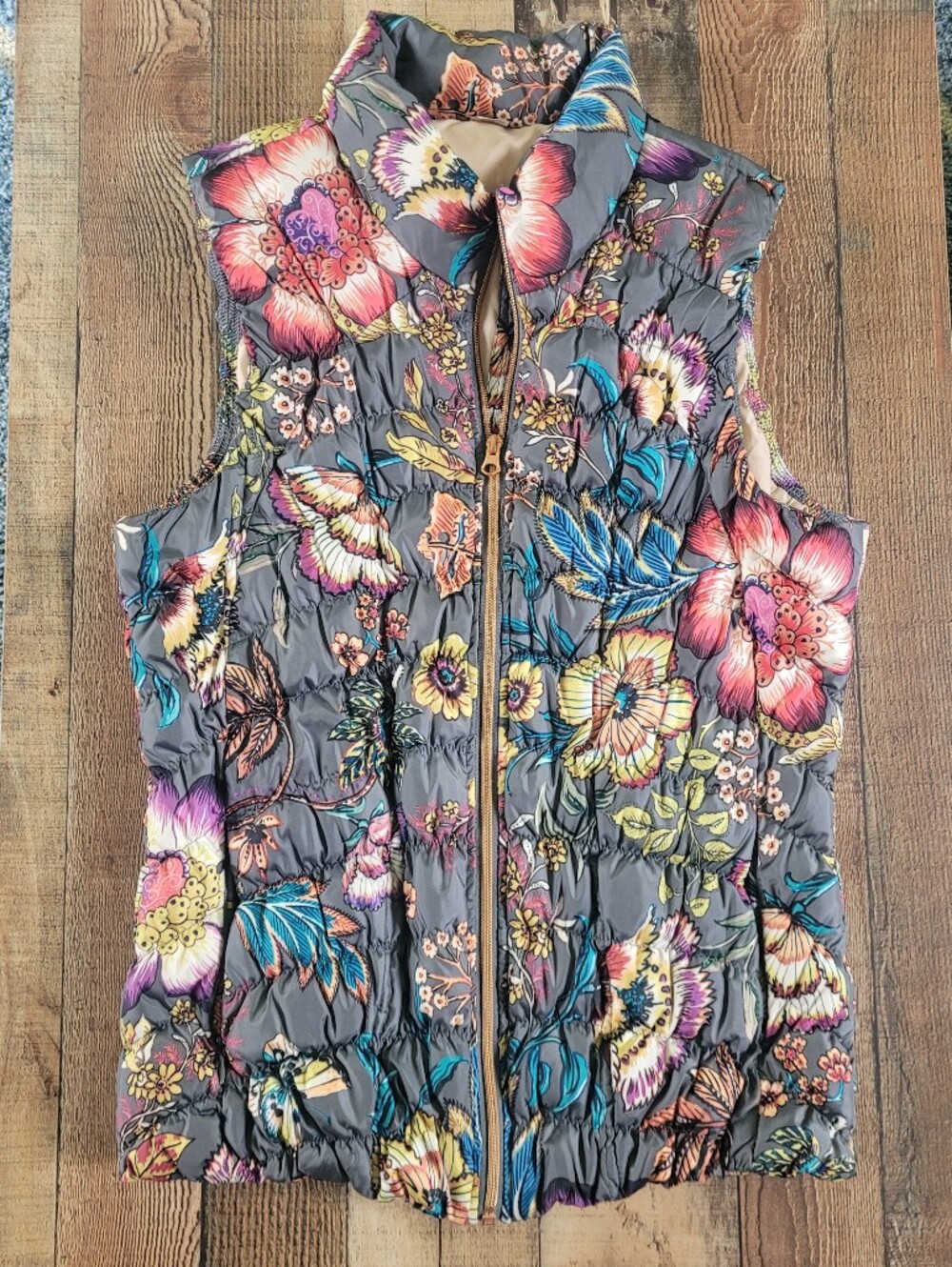 Pure + Good Floral Quilted Puffer Vest, Women's Medium
